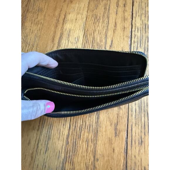 Coach Double Zip Wallet Black Pebbled Leather NWOT - Picture 4 of 5